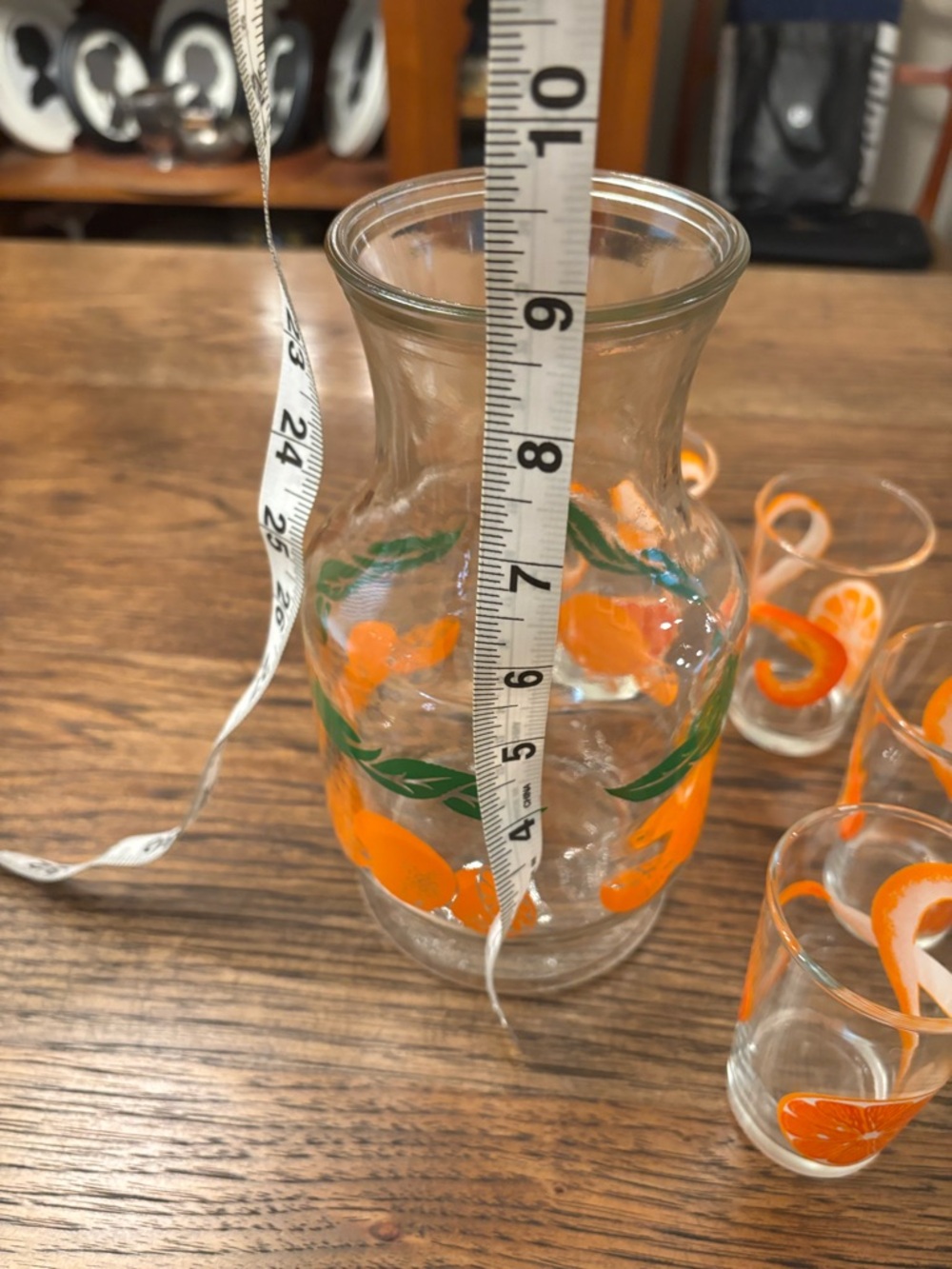 Vintage 1960s Anchor Hocking Citrus Orange Juice Carafe & 4 Juice Glasses MCM - Picture 8 of 15